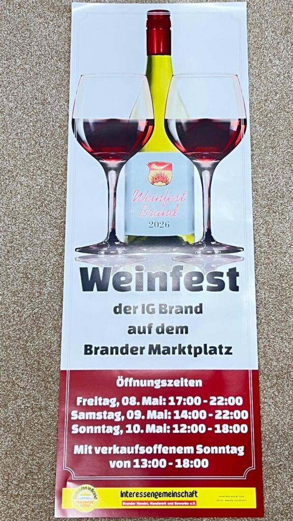 Weinfest in Brand: Verkaufsoffener Sonntag am 10. Mai